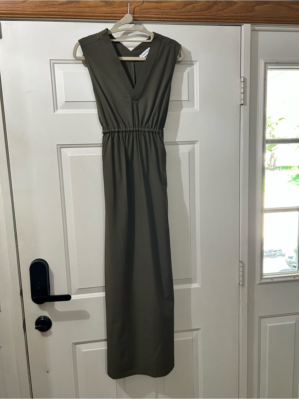 Calvin Klein Olive Green Sleeveless V-Neck Maxi Dress